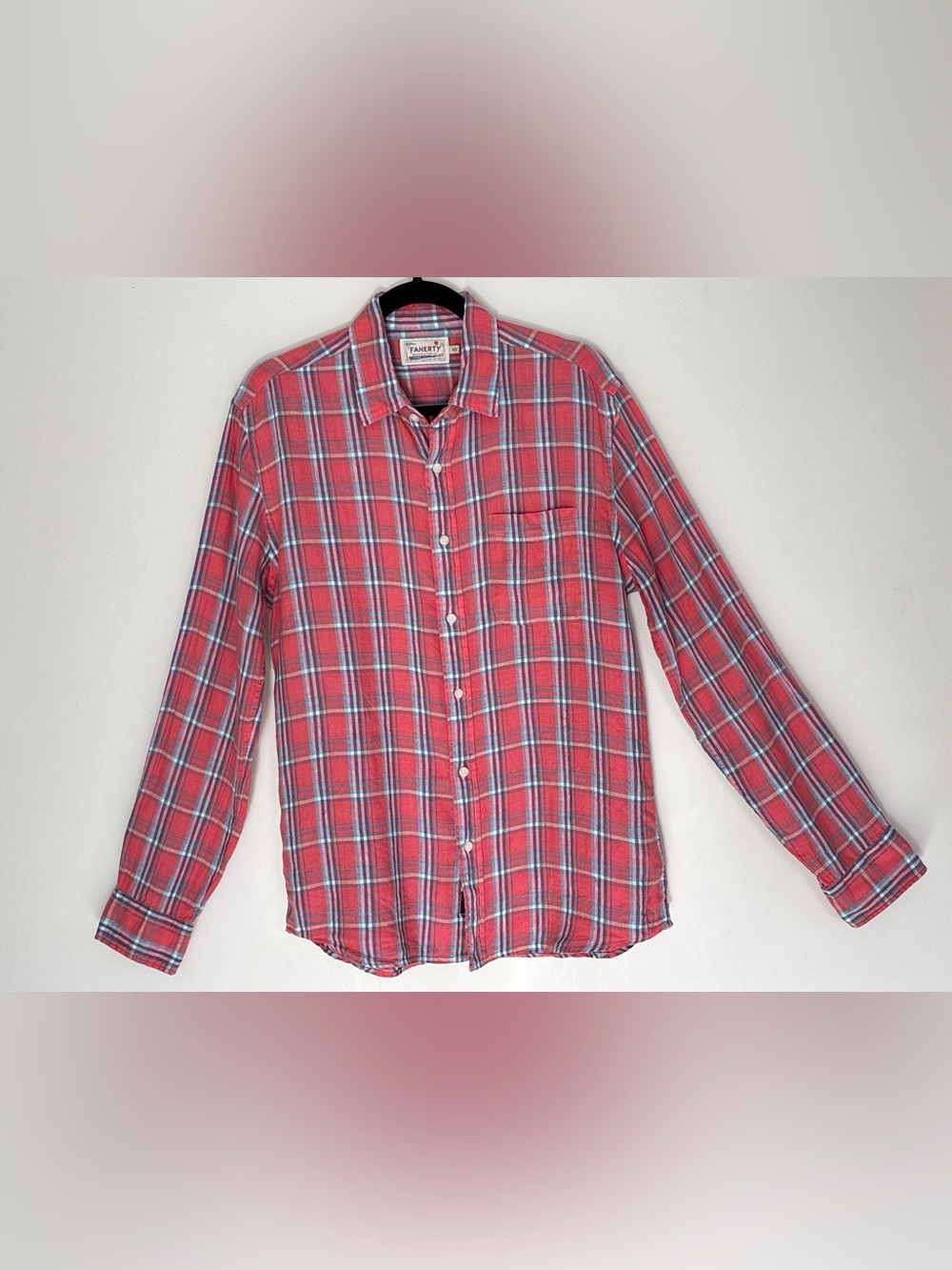 Faherty Men’s Linen Plaid Long Sleeves Button Shirt Size Medium *B12